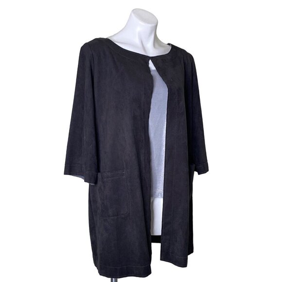 Soft Surroundings Gray Faux Suede Long Jacket, 3/4-Sleeves Women's Size S - Picture 3 of 9